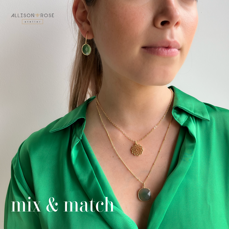 Pair Crown Chakra necklace with our green onyx earrings and necklaces from Allison Rose Atelier 