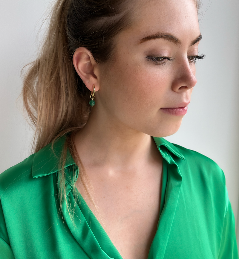 Allison Rose Atelier Green Onyx hoop Earrings, Duchess repliKate earrings. Onyx charm is detachable 