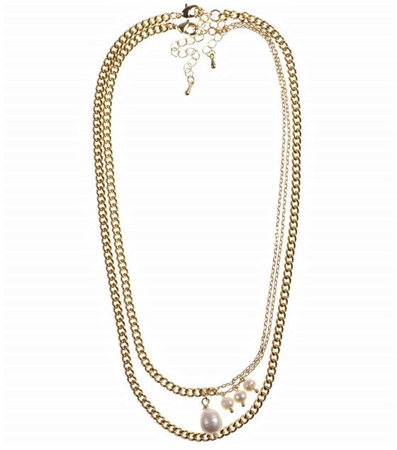 Allison Rose Atelier – 2pc Layered 16k Gold Plated Brass Necklace Set with Pearl Drop Charms