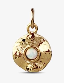 UMA 14K Opal Gold Necklace 14K gold filled Beaded chain Opal stone set in a wavy coin pendant 