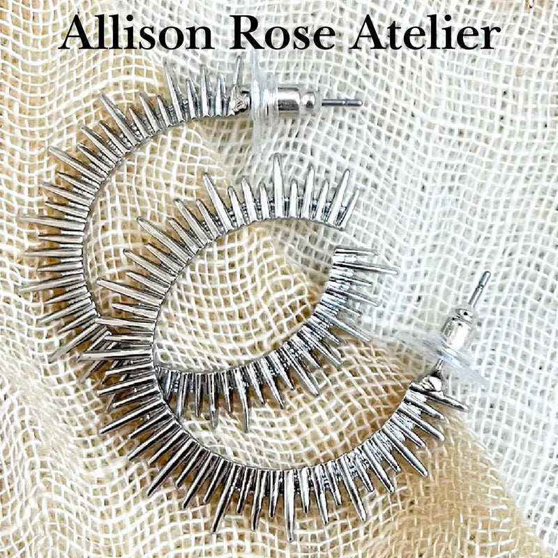 ALLISON ROSE ATELIER – Gold Hoop Earrings – 16k Gold Plated Spike Earrings –  Boho Sun Hoops – Unique and Cool Statement Earring for Women