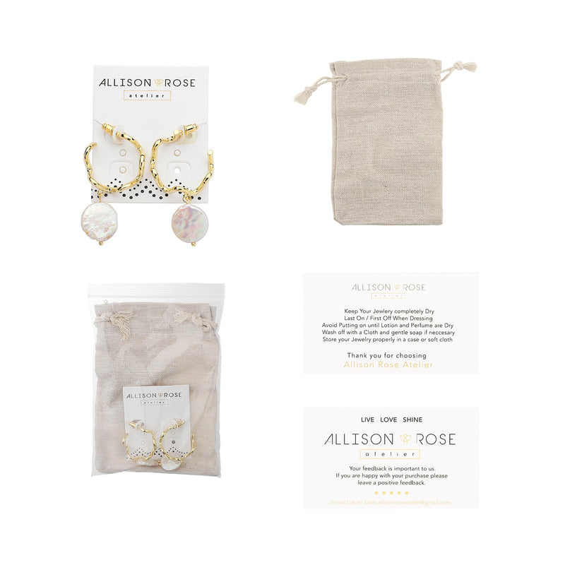 Wavy pearl gold hoop earrings with freshwater pearls packaging