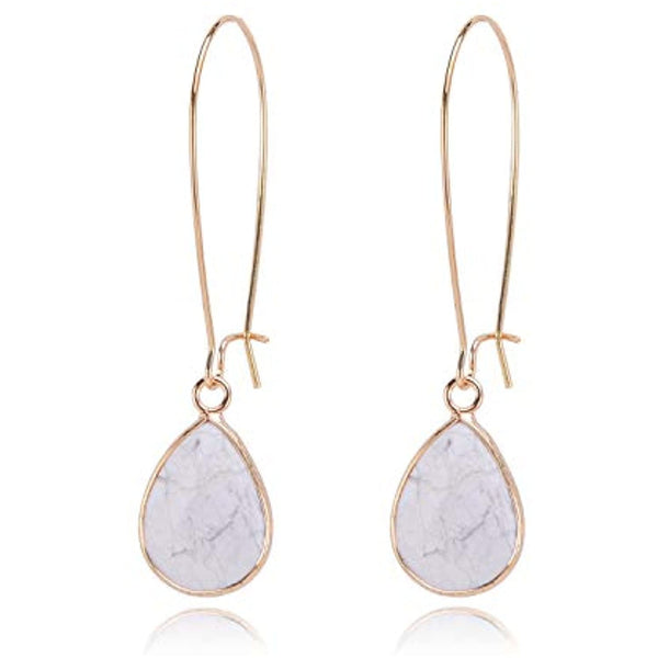 Dangle-drop Marble Earring with 18ct Gold Plated Wires.  Statement Fashion Earrings for Woman