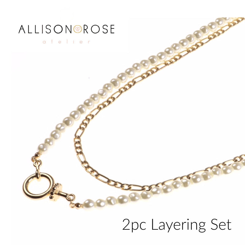 Allison Rose Atelier - Pearl Strand and 16k Gold Plated Chain Necklace Set - Layered Necklaces