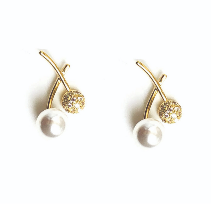 Allison Rose Atelier - Pearl & CZ Stone Vintage Crossed Stud Earrings in Gold Plating