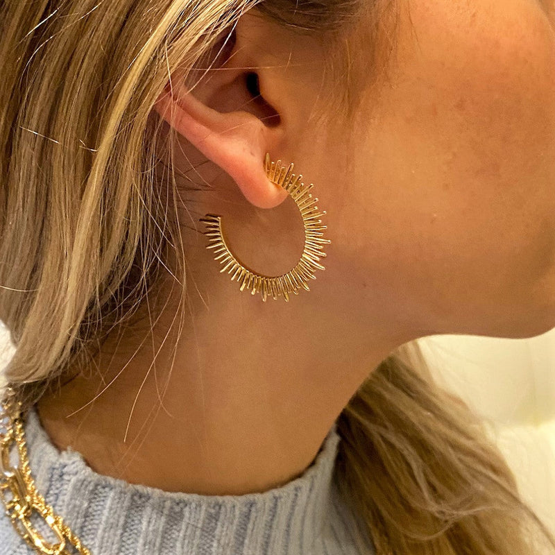 16k gold spiked sun hoop earrings 