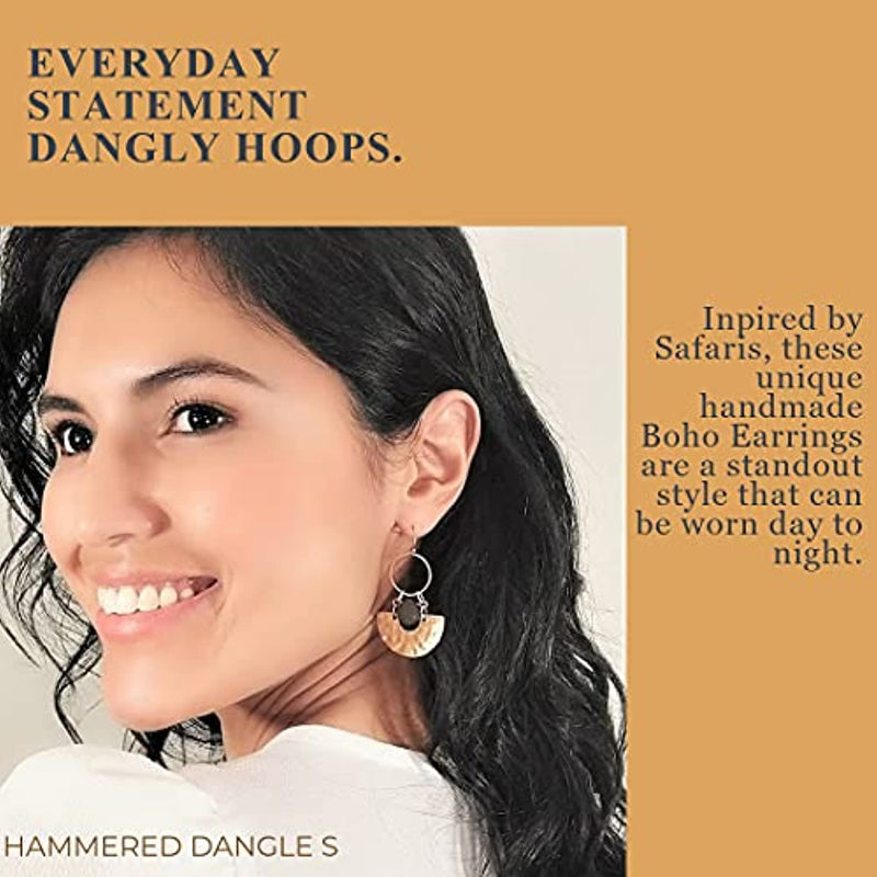 Hammered Fan Boho Earrings - in Worn Gold