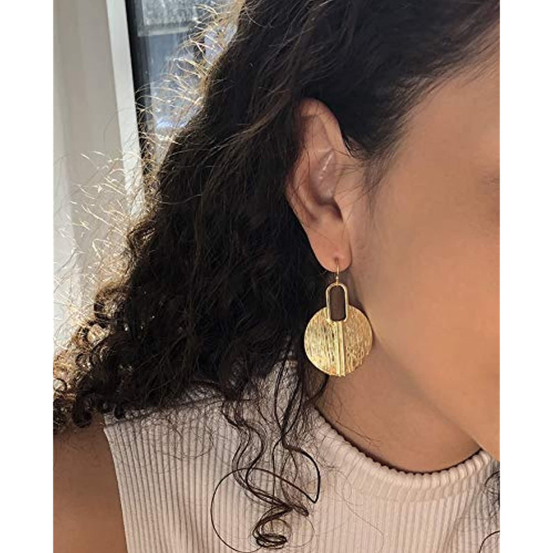 Boho Gold Round Ethnic Crescent Drop Earrings