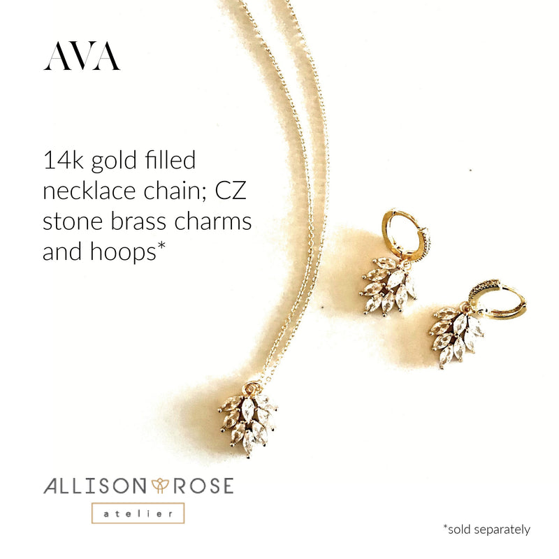 AVA CZ Stone Floral Pendant Necklace with 14K Gold Filled Dainty Chain