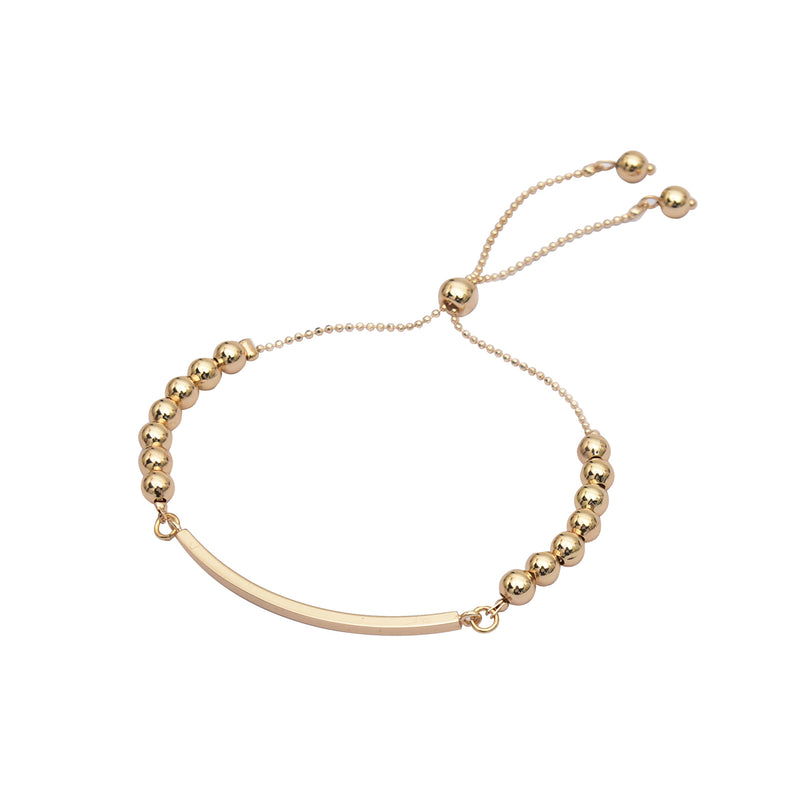 Dainty 16K Gold Plated Adjustable Layering Bracelet – Bar and Beaded Ball Bracelet