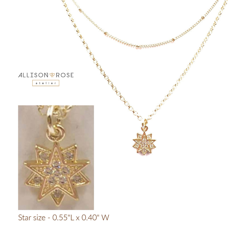 2pc Celestial CZ Gold Star Engraved Layered Necklace Set