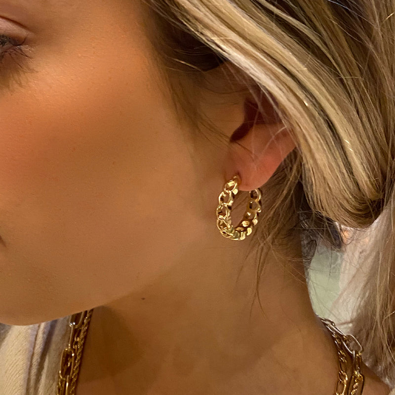 16k gold chain link hoop earrings