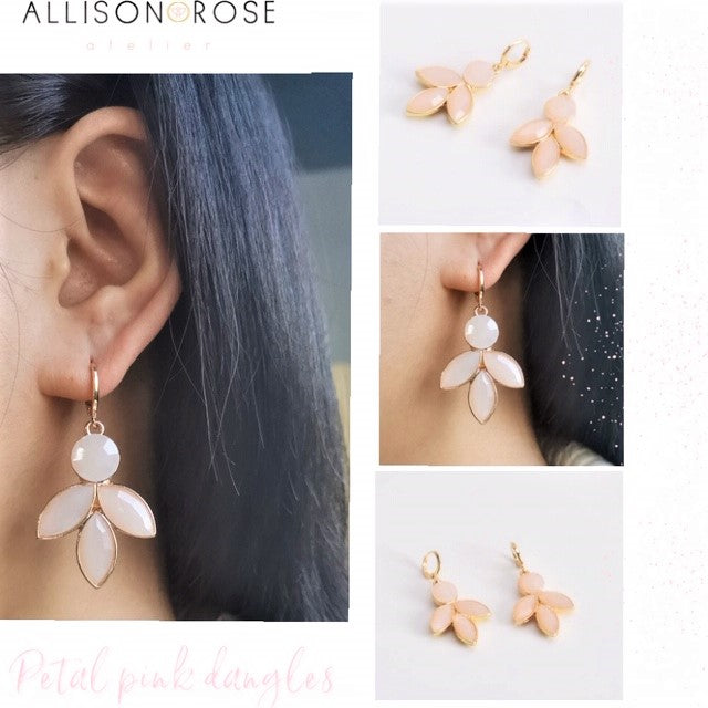 Allison Rose Atelier - Petal Pink Dangle Earrings - Faceted Floral Pink Resin with 18ct Gold Plating - Duchess Collection