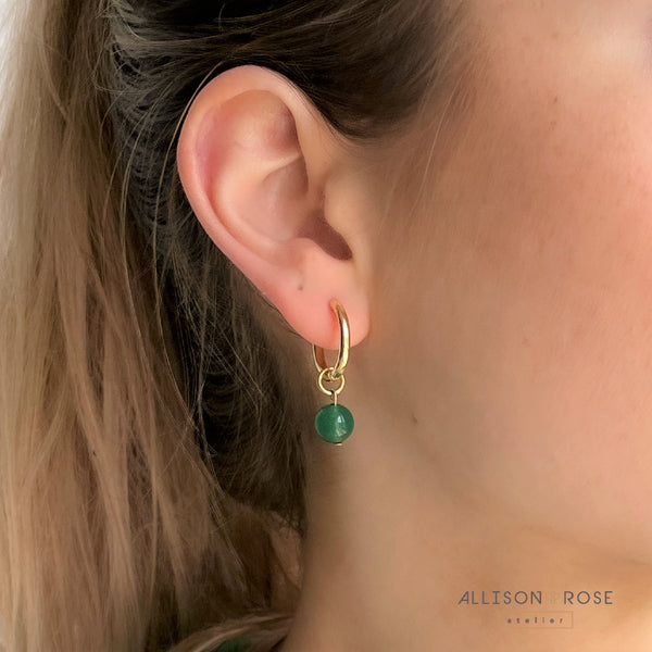 Allison Rose Atelier Green Onyx hoop Earrings, Duchess repliKate earrings. Onyx charm is detachable 