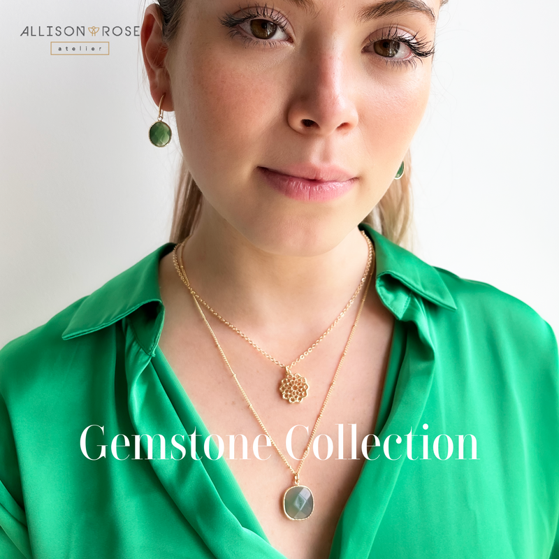 Allison Rose Atelier Green Onyx Drop Earrings 16k gold plated beveled gemstone. see the collection