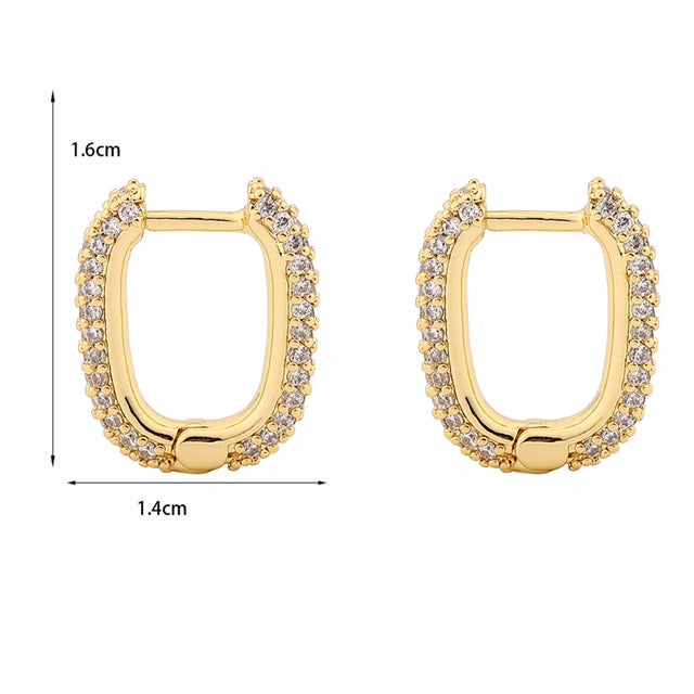 CZ 14ct Gold Plated Cubic Zirconia Huggie Hoop Earrings - International Shipping