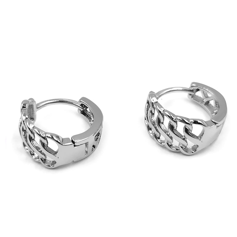 Chain Link Hoop Brass Huggie Earrings – Tiny Hoop Earrings - Gold and Silver Plating
