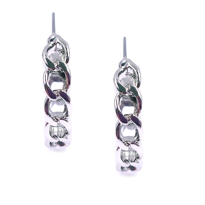 Silver chain link hoop earrings