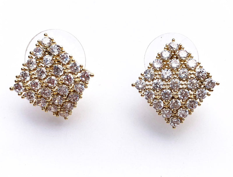Gold Plated Stud Earrings with CZ Pave Stones - International Shipping