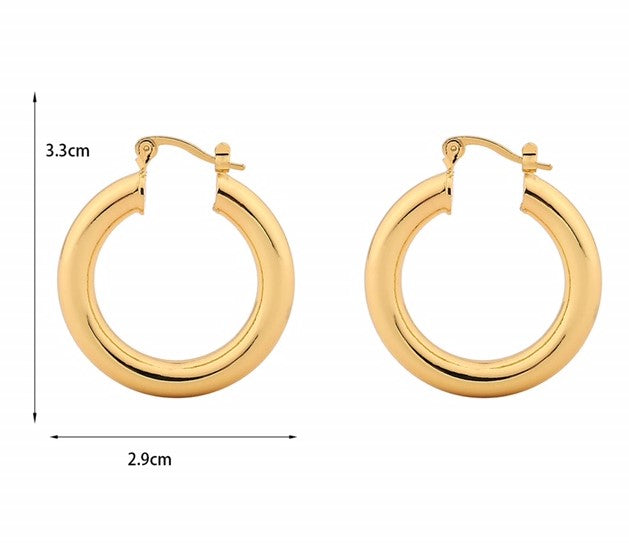 Chunky Huggie Hoops – Large size - 14ct Gold Plated Brass Hoop Earrings INT