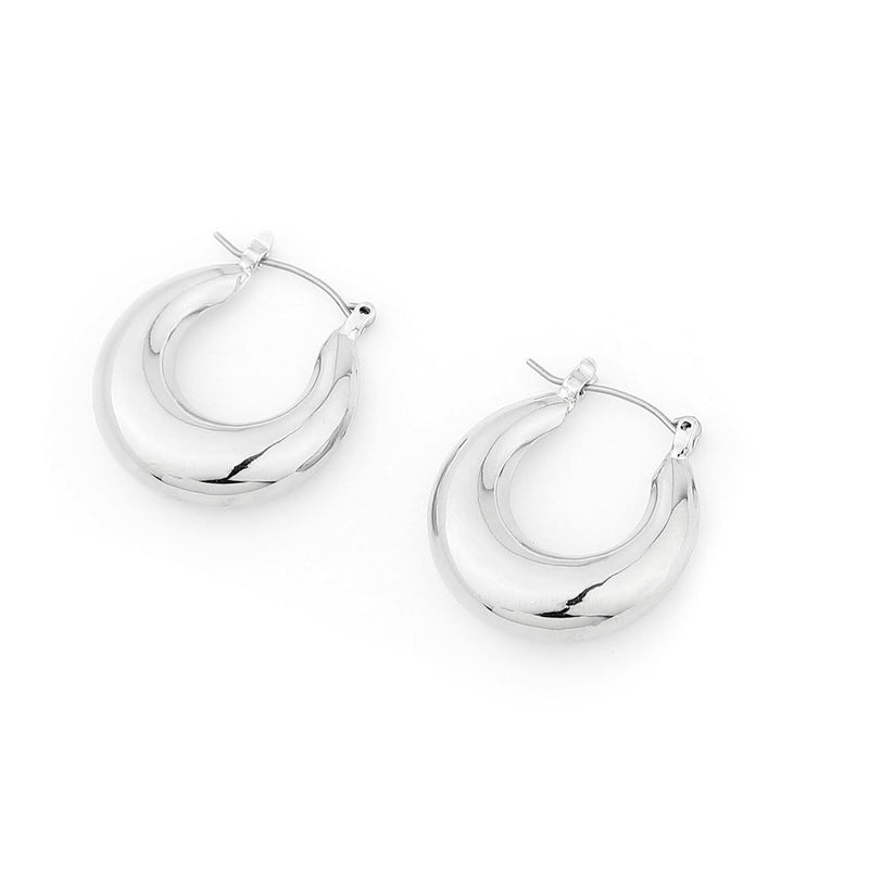 Droplet Chunky Hoop Earrings – Silver Brass Hoops INT