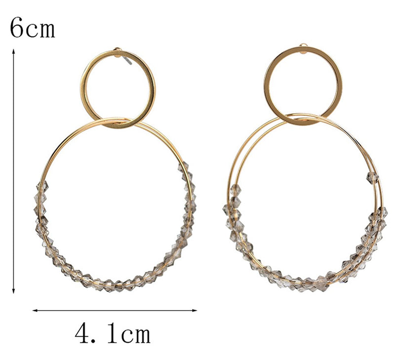 Hoop Dangle Gold Earrings - Grey Beading