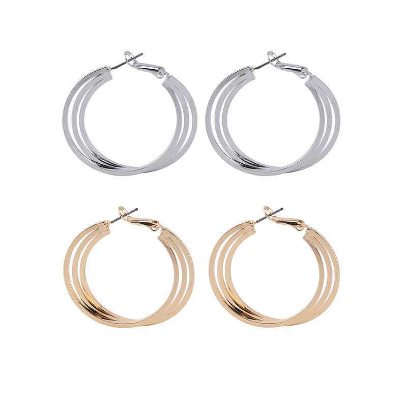 Hoop Earrings - Thin Round Triple Strand Hoops