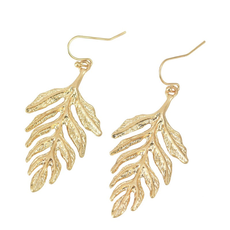 Replikate Fern leaf gold dangle drop earrings 