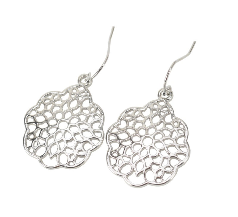 Boho Round Filigree Drop Earrings - Silver and Rose-Gold Options