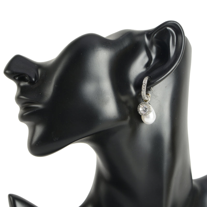 3 pc Pearl Brass CZ Drop Hoop Earrings - Four Ways to Wear