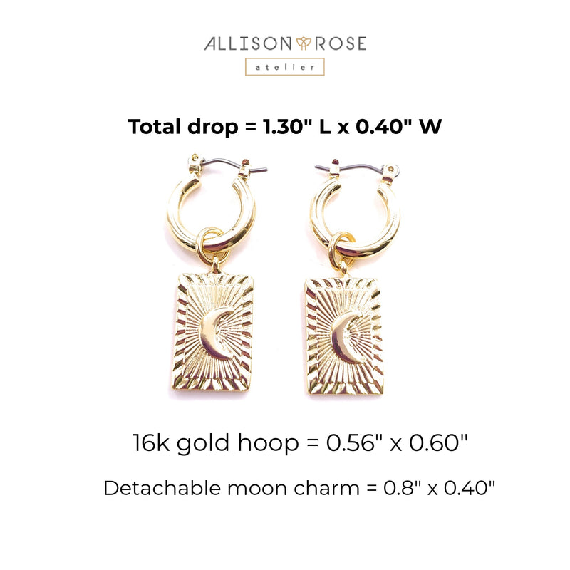 Celestial Hoop Earrings - Moon Engraved charm Earrings.