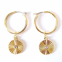 Moon Hoop Earrings Gold Engraved Charm Earrings