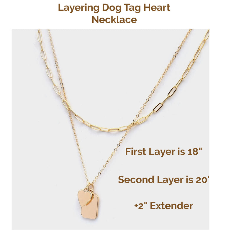 Layered Necklace - Dainty Pendant Heart and Dog Tag Charm Necklace