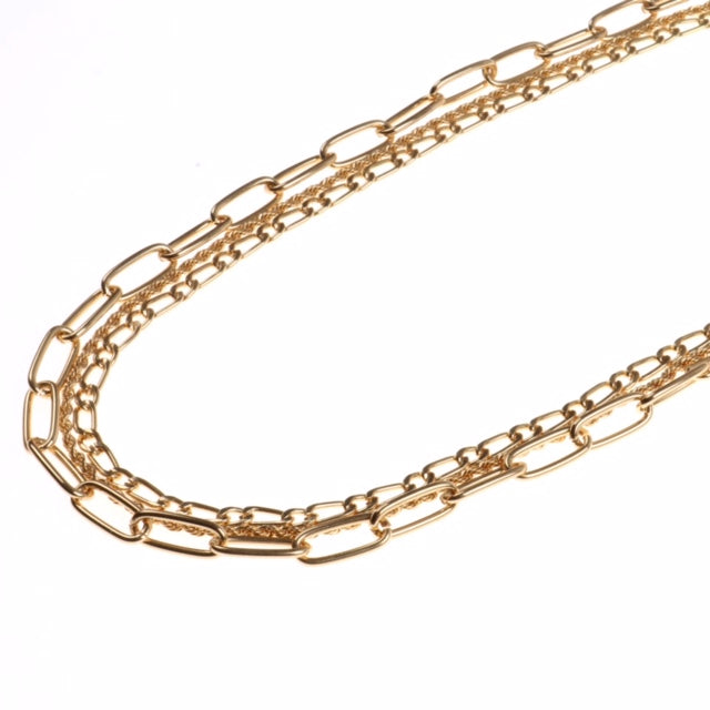 Multi-Link Layered Necklace Set - Three Separate Chains - 16kt Gold Plated