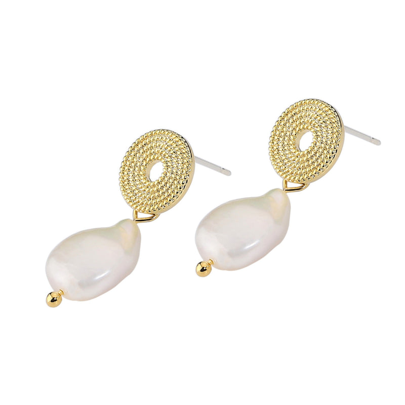 Freshwater Pearl Drop Stud Earrings – Gold-Plated Circular Rope Stud Pearls  INT