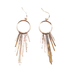 Wire Hoop Dangle Earrings with Sunburst Tassel Dangling Bars rose-gold