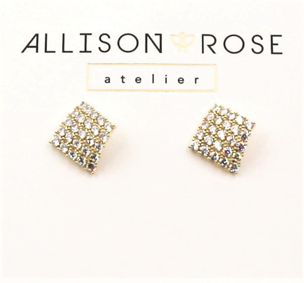 Gold Plated Stud Earrings with CZ Pave Stones - International Shipping