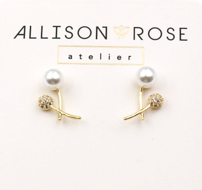 Allison Rose Atelier - Pearl & CZ Stone Vintage Crossed Stud Earrings in Gold Plating