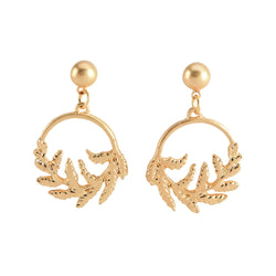 Fern Leaf Hoop Hoop Earrings in Worn Gold - Stud Drop Hoops