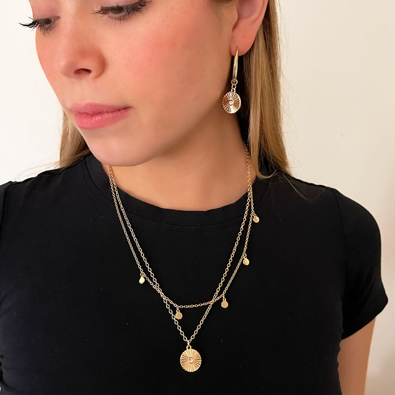 Allison Rose Atelier – Multilayered Charm Necklaces and Celestial Sunburst Charm Pendant Layering Set