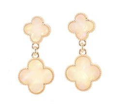 Allison Rose Atelier - Off White Double Clover Quatrefoil Drop Earrings in Gold Plating