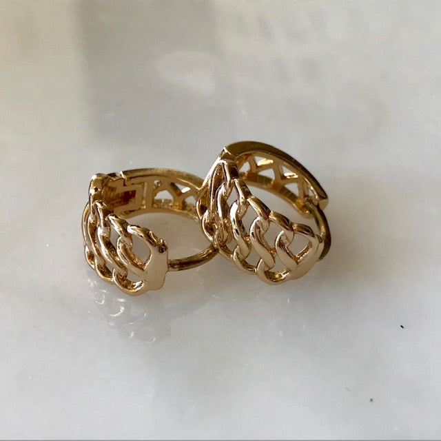 Chain Link Hoop Brass Huggie Earrings – Tiny Hoop Earrings - Gold and Silver Plating