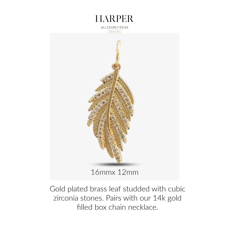 HARPER - CZ Stone Leaf Pendant Charm  - 14K Gold Filled Box Chain Necklace