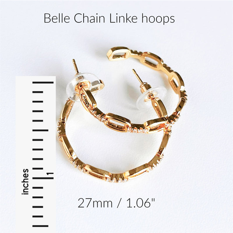 Belle - Chain Link CZ Pave Hoop Earrings